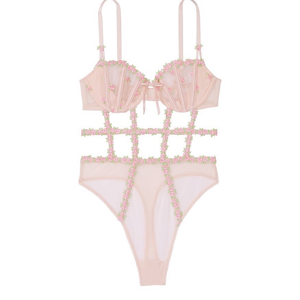 New! Victoria’s Secret Wicked Unlined Rosebud Embroidery Teddy 45907